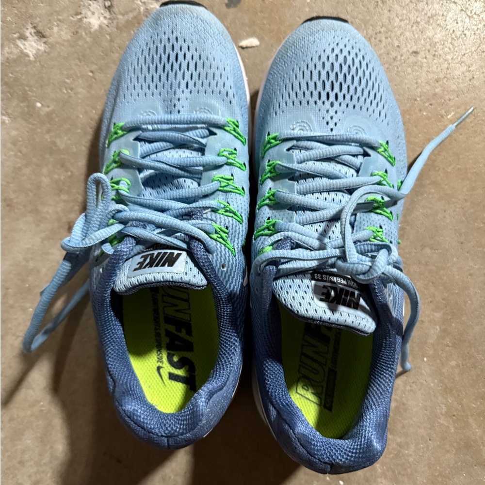 Nike Light Blue and Neon Green Sneakers